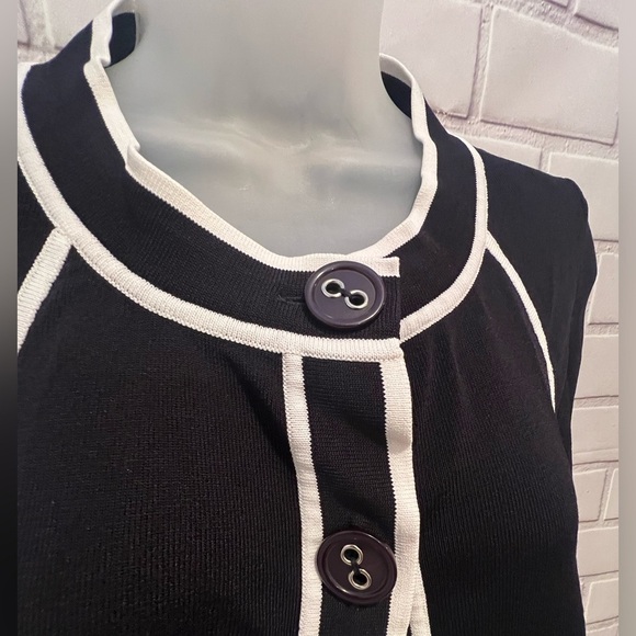 Grace Black & White Trim Open Front Cardigan - Size S - Picture 8 of 10